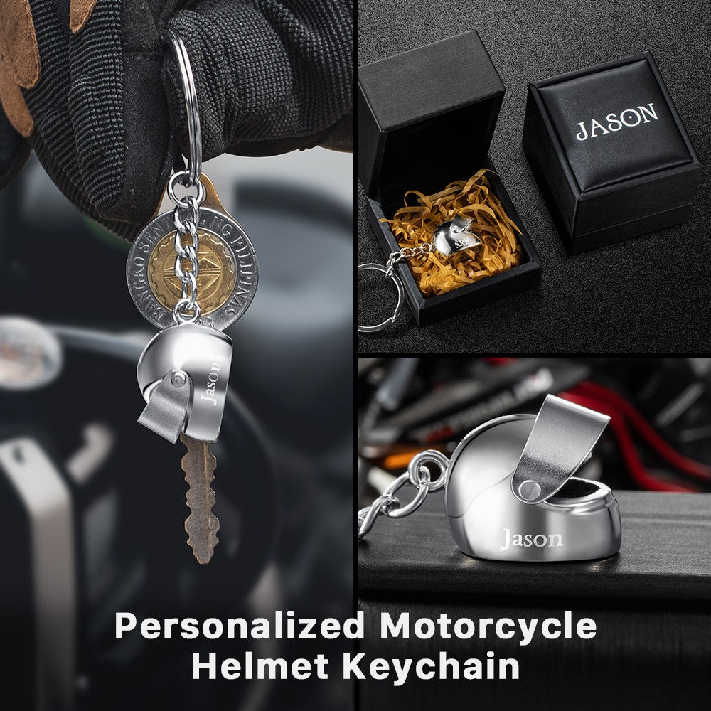 Custom Name Motorcycle Helmet Keychain, Personalized Biker Keyring with Monogram, Birthday/Father's Day Gift for Biker/Motorcyclist/Boyfriend/Men/Dad