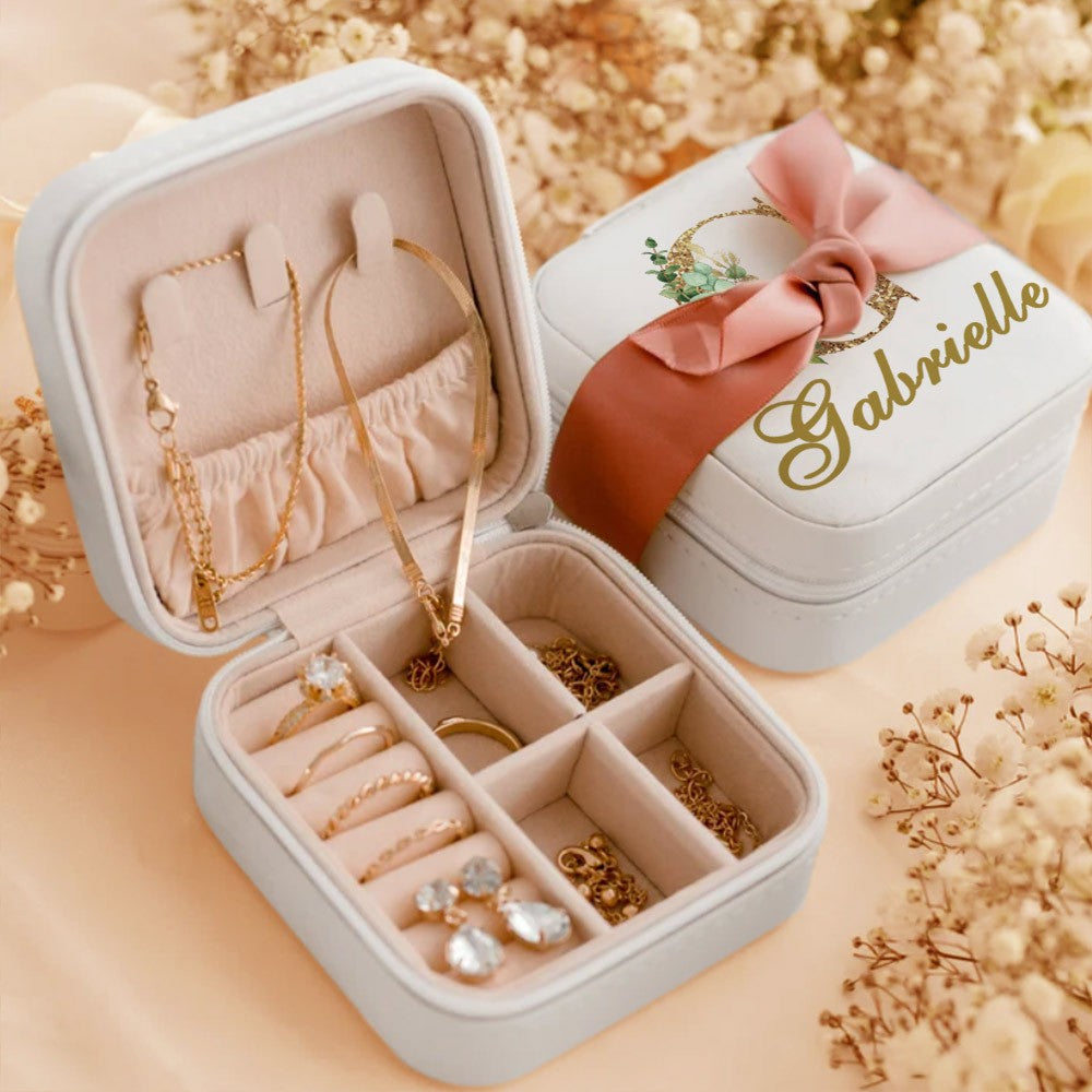 Initial & Name Jewelry Box with Flowers, Jewelry Travel Case, Portable Jewelry Box, Jewelry Organizer, Gift for Bridesmaids/Mom/Girlfriend