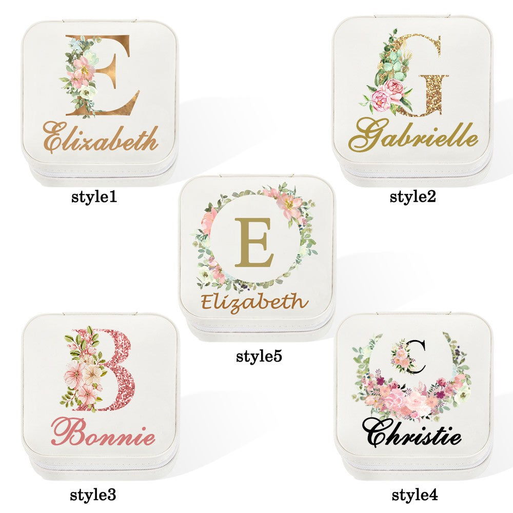 Initial & Name Jewelry Box with Flowers, Jewelry Travel Case, Portable Jewelry Box, Jewelry Organizer, Gift for Bridesmaids/Mom/Girlfriend