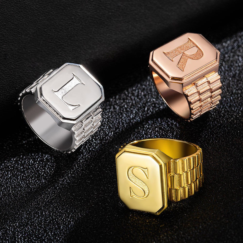 Custom Initial Signet Ring, Sterling Silver 925/Brass Unisex Ring, Pinky Finger Letter Ring, Birthday/Anniversary Gift For Men/Women/Husband/Boyfriend