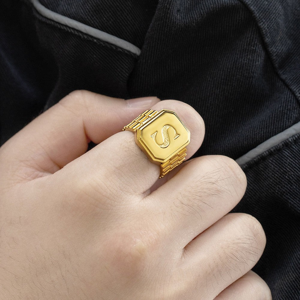 Custom Initial Signet Ring, Sterling Silver 925/Brass Unisex Ring, Pinky Finger Letter Ring, Birthday/Anniversary Gift For Men/Women/Husband/Boyfriend