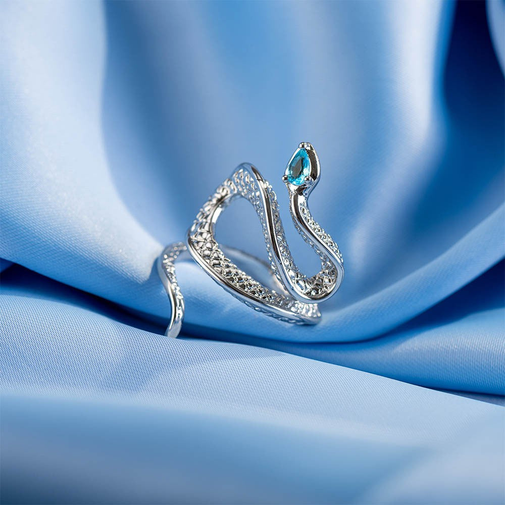 Silver Snake Ring with Blue Zircon Gem, Vintage Serpent Ring, Punk  Animal Ring Dainty Adjustable Open Ring Gift for Women Girls - Brass