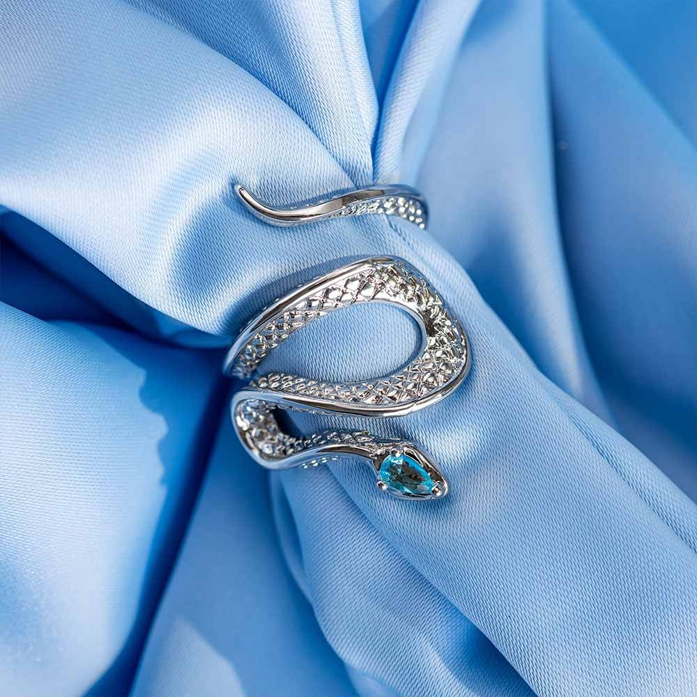 Silver Snake Ring with Blue Zircon Gem, Vintage Serpent Ring, Punk  Animal Ring Dainty Adjustable Open Ring Gift for Women Girls - Brass