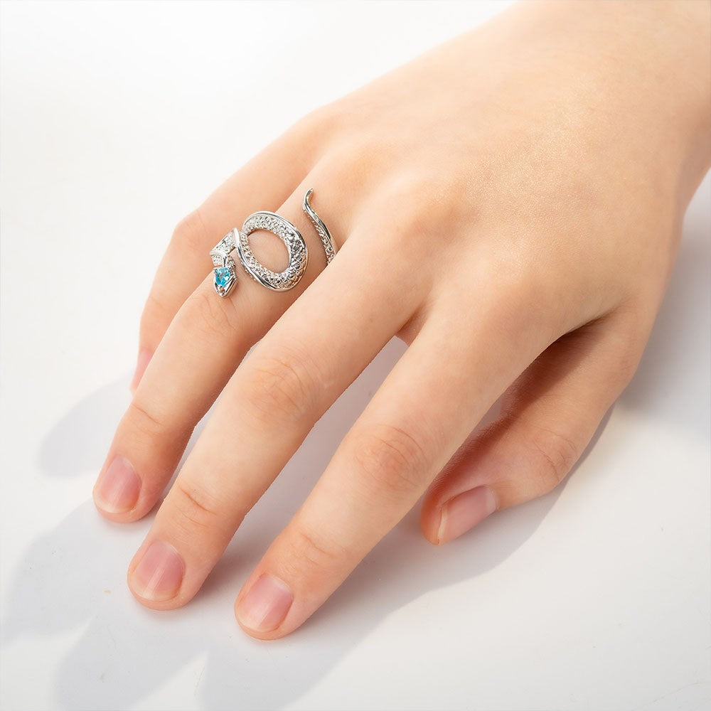 Silver Snake Ring with Blue Zircon Gem, Vintage Serpent Ring, Punk  Animal Ring Dainty Adjustable Open Ring Gift for Women Girls - Brass