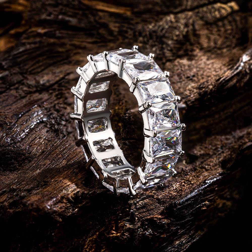 Cubic Zirconia Baguette Eternity Ring, Iced Out Brass Ring, Promise Ring Engagement Ring, Birthday/Anniversary/Valentine's Day Gift for Men/Women