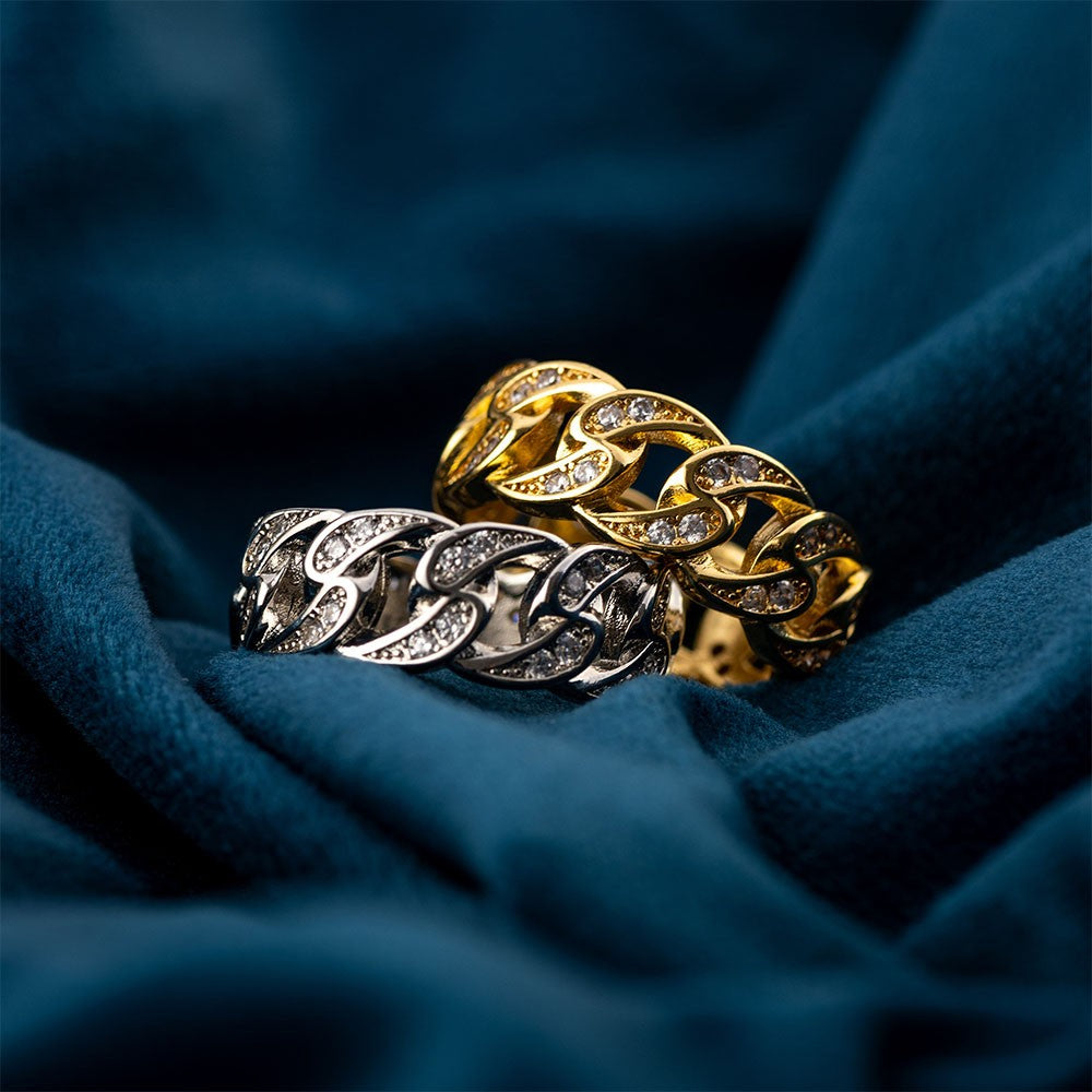 Cuban Link Chain Ring, Brass Zirconia Pinky Ring, Unisex Bling Chunky Ring Statement Ring, Birthday/Anniversary/Graduation/ Gift for Men & Women