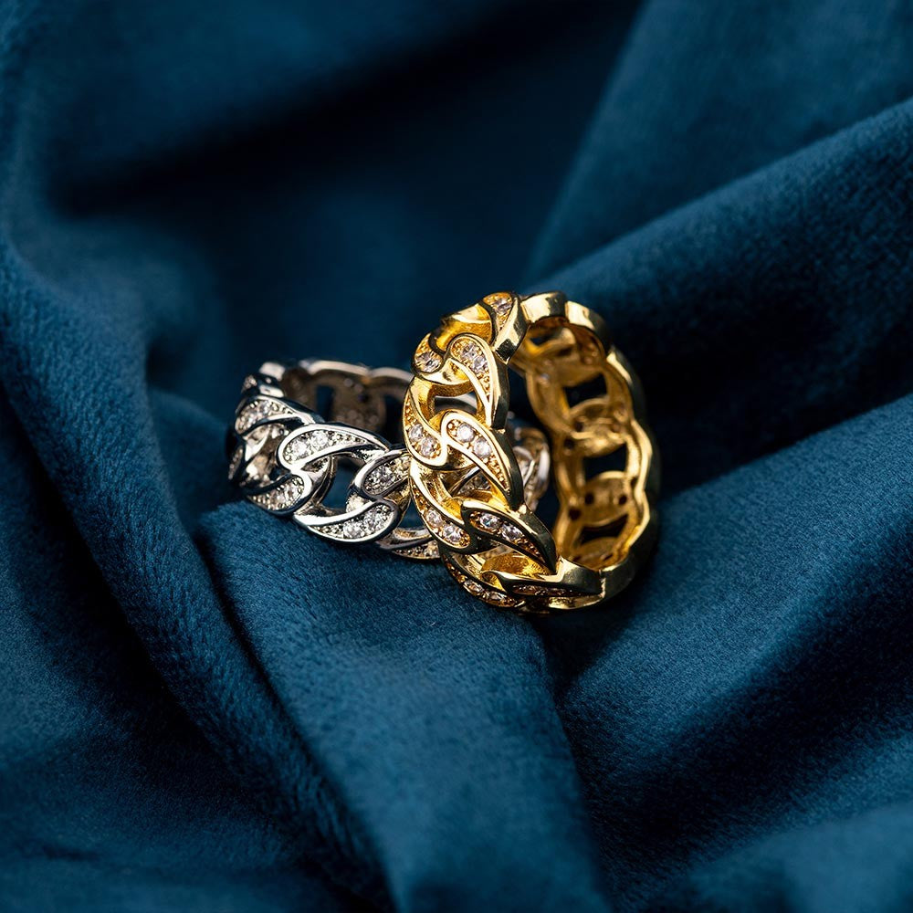 Cuban Link Chain Ring, Brass Zirconia Pinky Ring, Unisex Bling Chunky Ring Statement Ring, Birthday/Anniversary/Graduation/ Gift for Men & Women