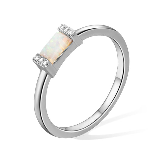 Rectangle Opal Ring, Baguette Ring, Dainty Opal Ring, Minimalist Ring, Stacking Ring, Gift for Her/Mom/Wife