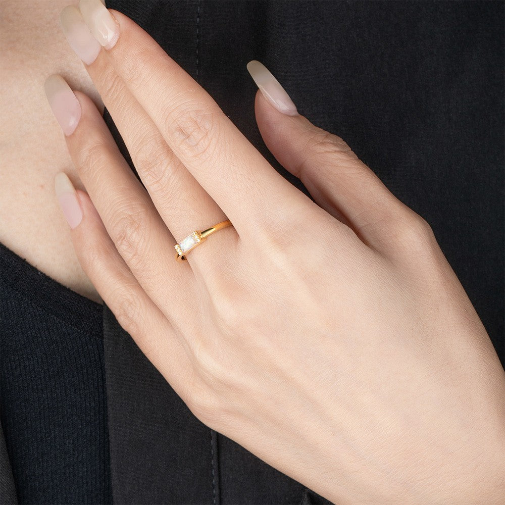 Rectangle Opal Ring, Baguette Ring, Dainty Opal Ring, Minimalist Ring, Stacking Ring, Gift for Her/Mom/Wife