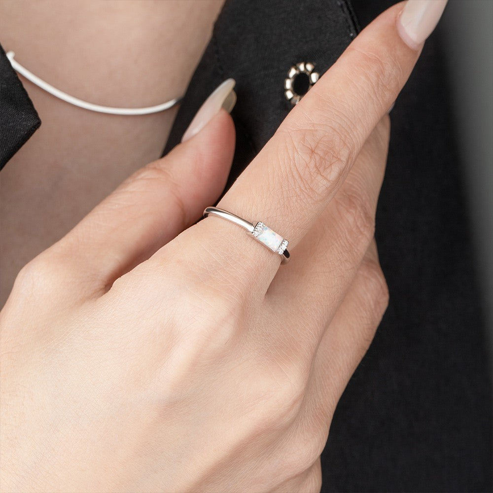 Rectangle Opal Ring, Baguette Ring, Dainty Opal Ring, Minimalist Ring, Stacking Ring, Gift for Her/Mom/Wife