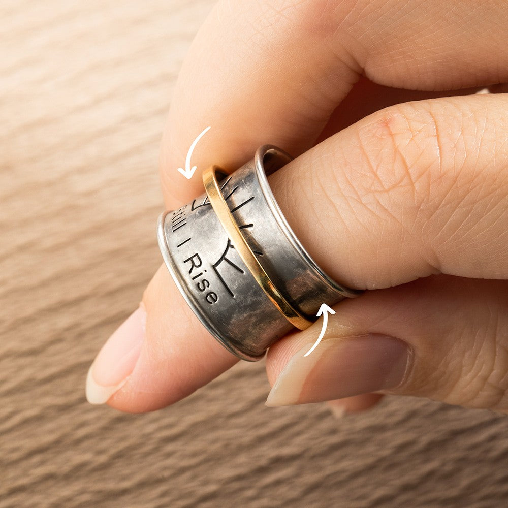 Still I Rise Sun Ring, Spinner Fidget Ring, Meditation Spinning Wide Band, Engraved Anxiety Ring, Fidget Ring, Gift for Women/Friends