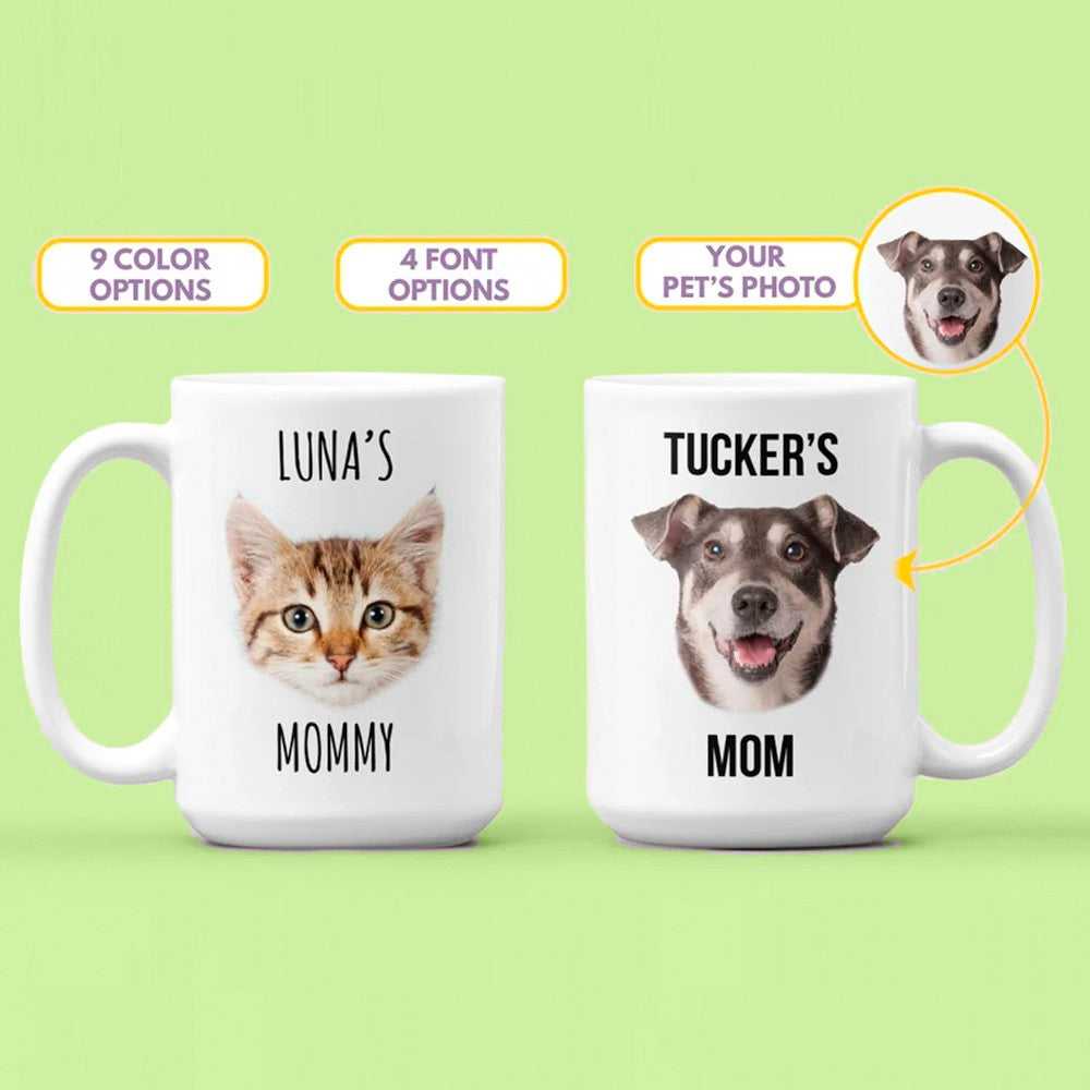 Personalized Dog Dad Mug with Pet Photo, Custom Dog Mug, Dog Lover Coffee Mug, Personalized Cat Mug, Dog Face Mug, Dog Mom Gift, Gift for Per Lover