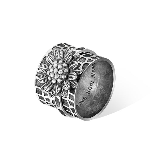 Custom Sunflower Fidget Ring, Anti-Anxiety Flower Spinner Ring, Worry Ring, Sterling Silver 925/Brass Boho Chunky Ring, Fidget Jewelry for Women