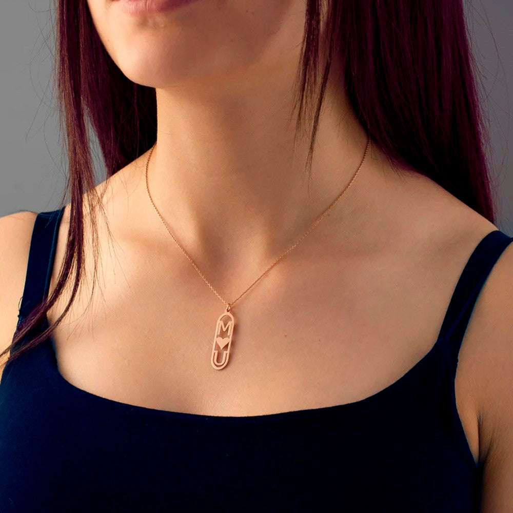 Personalized Two Capital Letter and Heart Necklace, Custom Vertical Couple's/Friendship Necklace, Birthday/Anniversary/Valentine's Day Gift for Her