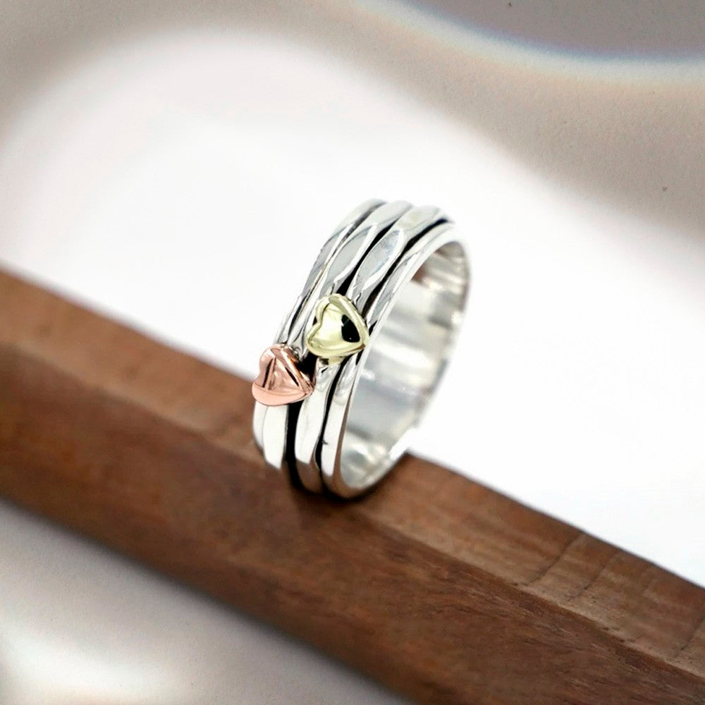 Multiple Layers Heart Spinner Ring, Meditation Ring, Fidget Ring, Spin Ring, Gift for Her/Him