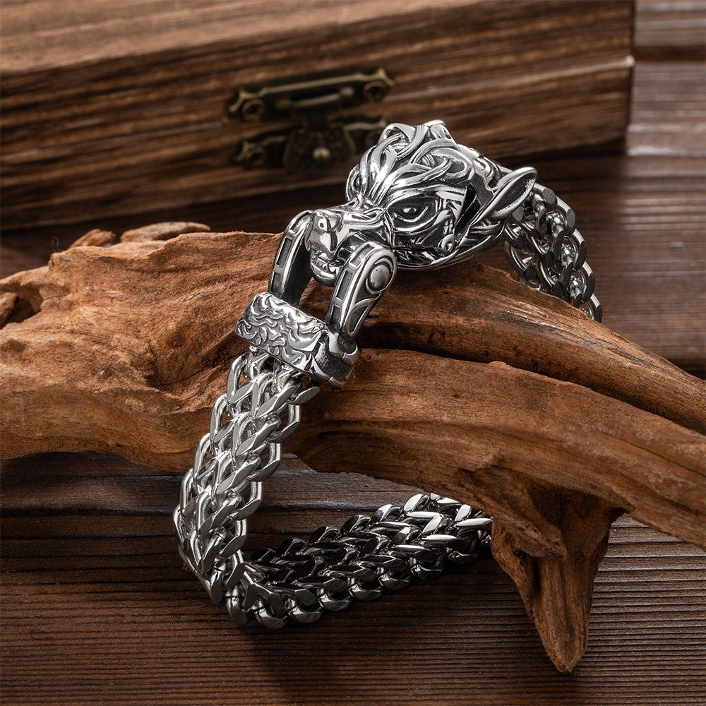 Customized Viking Norse Jewelry, Stainless Steel Wolf Eagle Dragon Head Bracelet, Punk Bracelet Motorcycle Jewelry, Gift for Men/Father