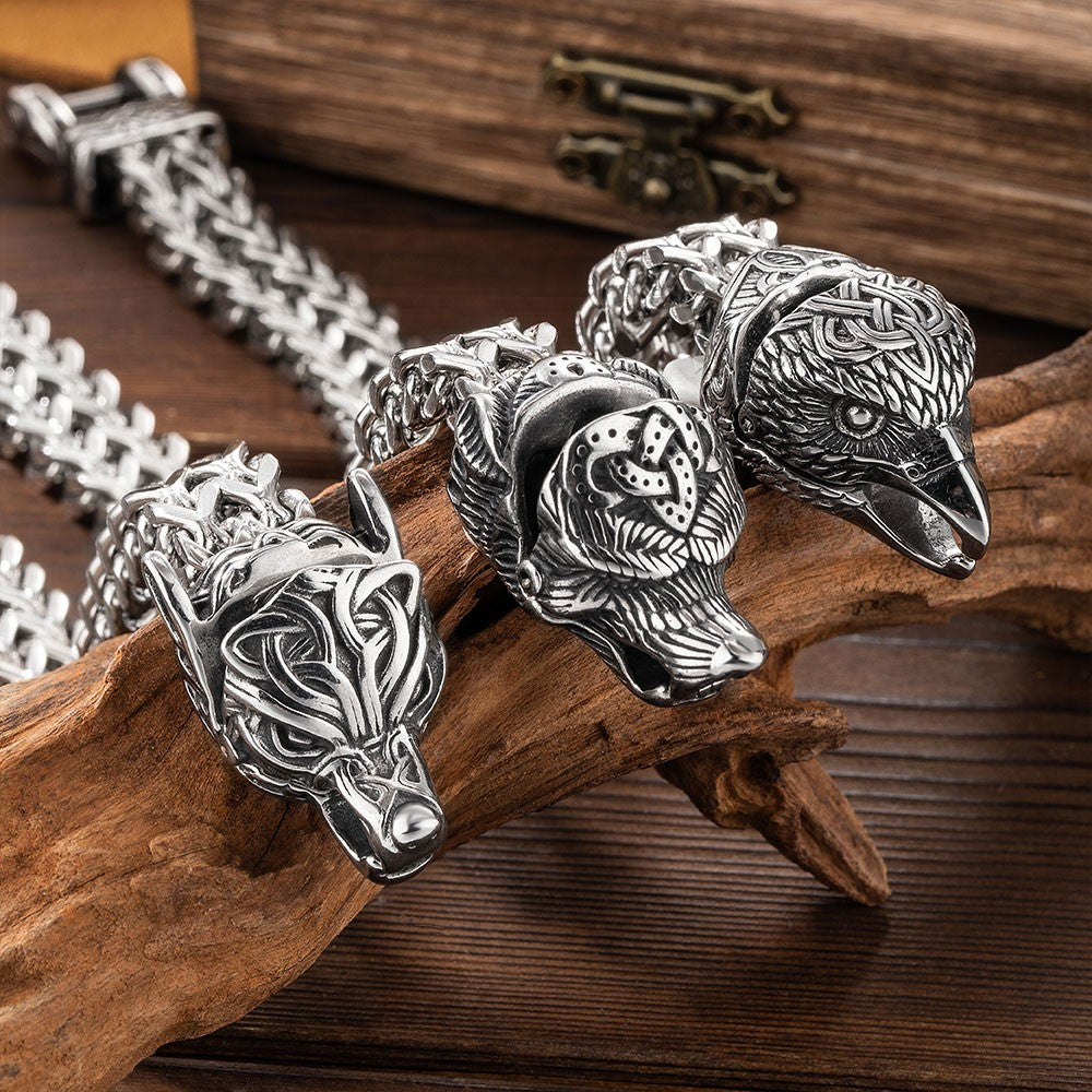 Customized Viking Norse Jewelry, Stainless Steel Wolf Eagle Dragon Head Bracelet, Punk Bracelet Motorcycle Jewelry, Gift for Men/Father