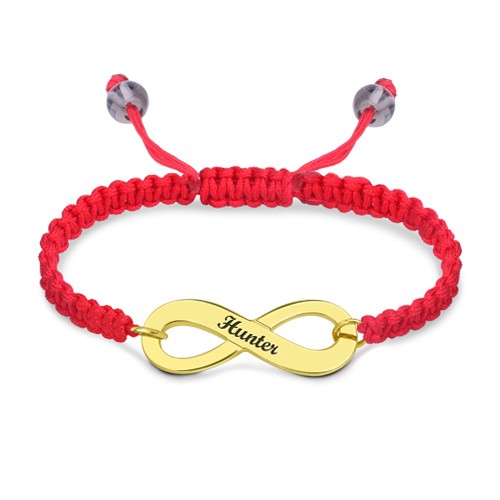 Engraved Infinity Symbol Cord Bracelet Gold Plated