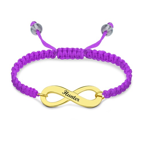 Engraved Infinity Symbol Cord Bracelet Gold Plated