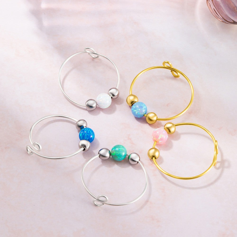 Opal Anxiety Ring with Moving Beads, Stress Relief Anxiety Fidget Ring, Sterling Silver 925 Adjustable Spinner Ring, Gift for Woman/Mom/Girlfriend