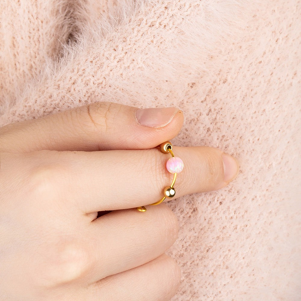 Opal Anxiety Ring with Moving Beads, Stress Relief Anxiety Fidget Ring, Sterling Silver 925 Adjustable Spinner Ring, Gift for Woman/Mom/Girlfriend
