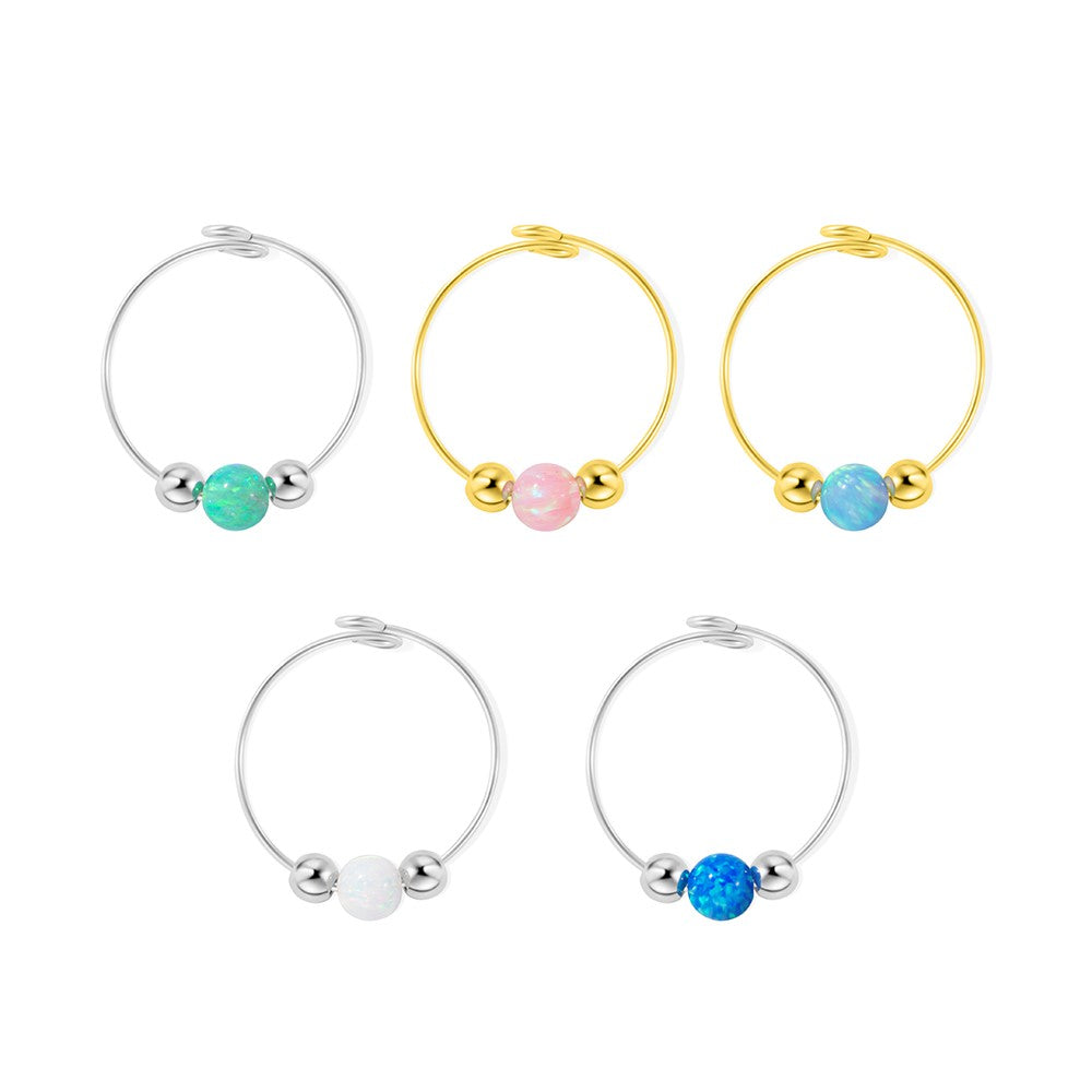Opal Anxiety Ring with Moving Beads, Stress Relief Anxiety Fidget Ring, Sterling Silver 925 Adjustable Spinner Ring, Gift for Woman/Mom/Girlfriend