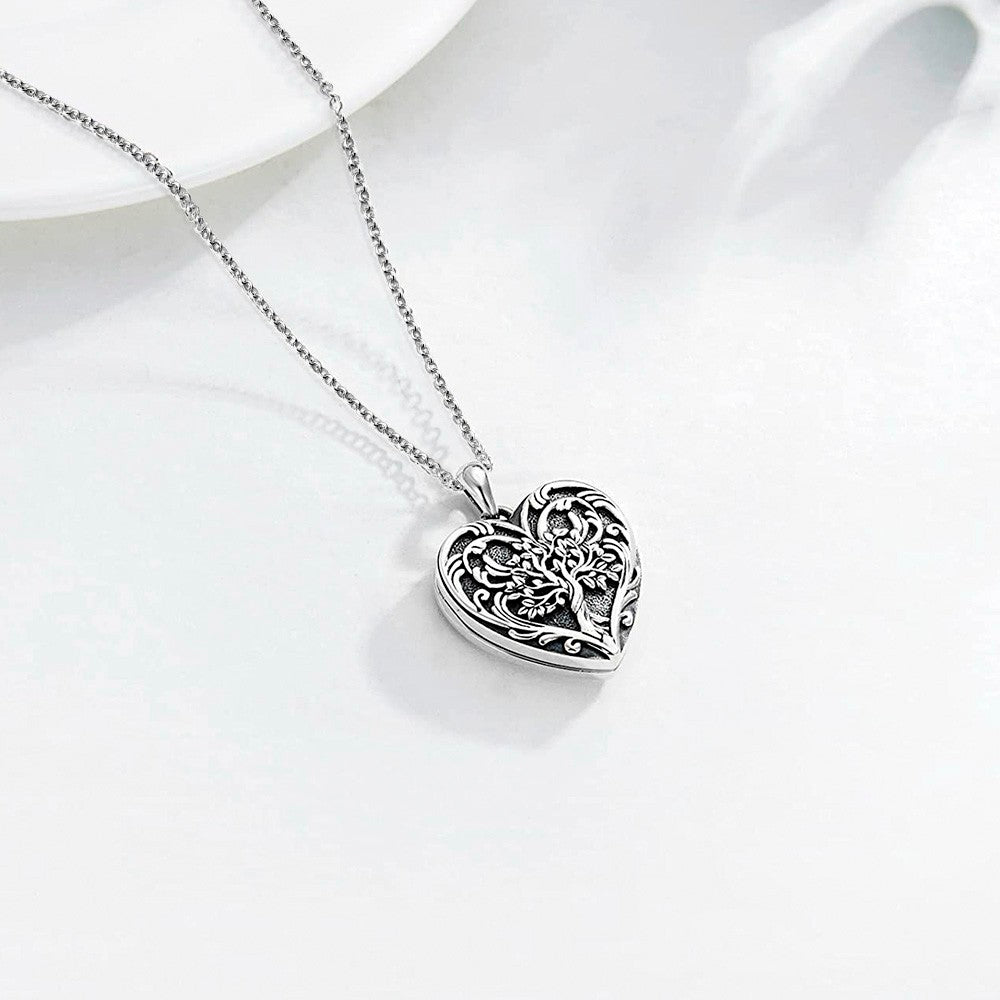 Personalized Tree of Life Locket Necklace, Brass/Sterling Silver 925 Heart Photo Locket Necklace, Engraved Necklace, Gift for Wife/Mother/Grandma