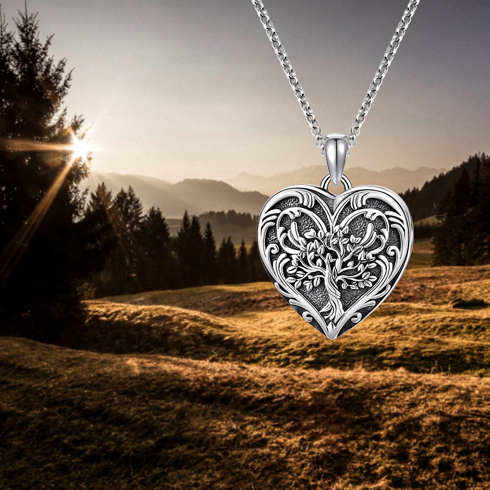 Personalized Tree of Life Locket Necklace, Brass/Sterling Silver 925 Heart Photo Locket Necklace, Engraved Necklace, Gift for Wife/Mother/Grandma