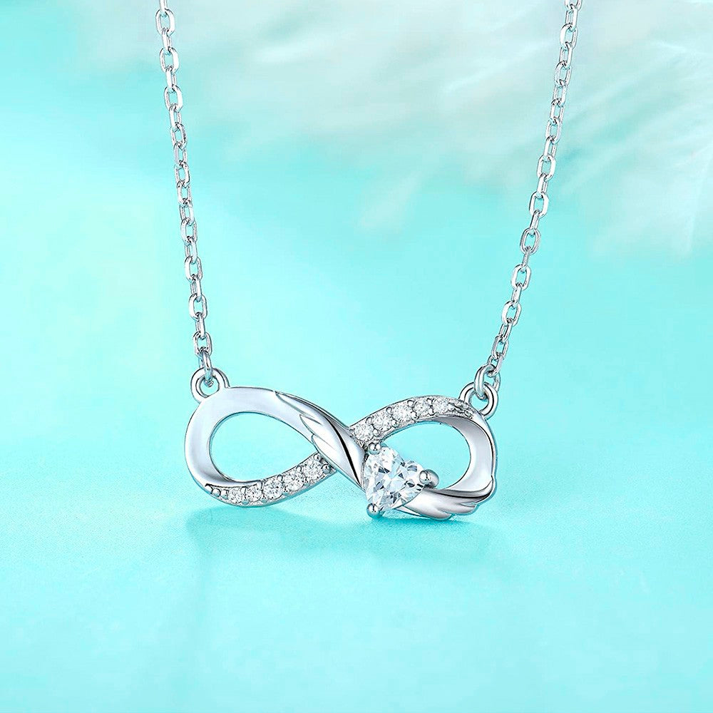 Custom Birthstone Infinity Necklace with Wings, Sterling Silver 925/Brass Heart Birthstone Necklace, Gift for Women/Wife/Mother/Grandma/Sister