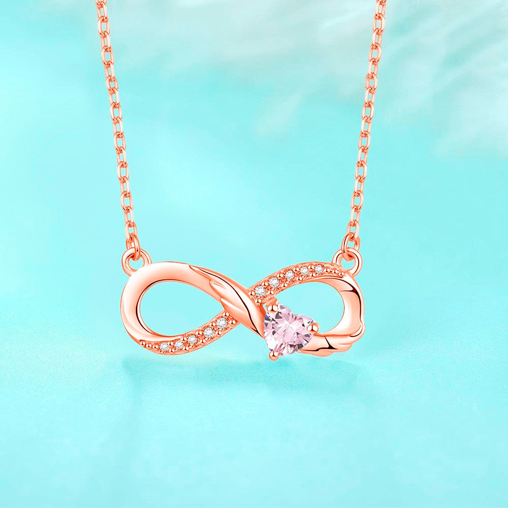 Custom Birthstone Infinity Necklace with Wings, Sterling Silver 925/Brass Heart Birthstone Necklace, Gift for Women/Wife/Mother/Grandma/Sister