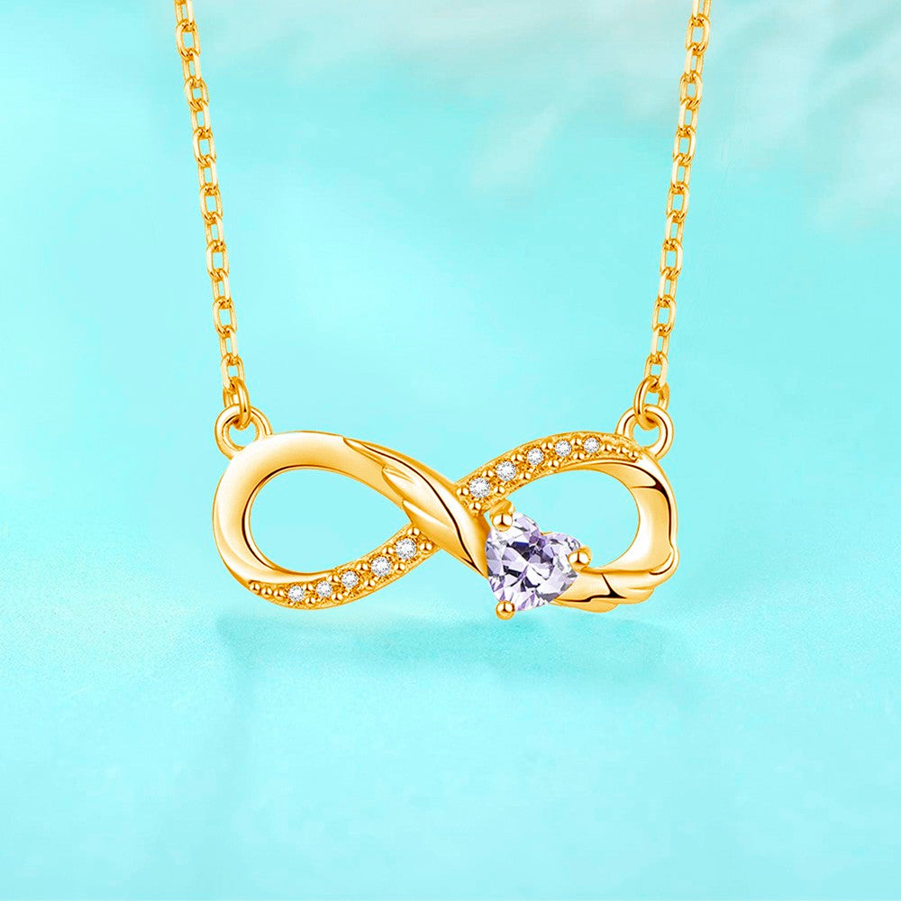 Custom Birthstone Infinity Necklace with Wings, Sterling Silver 925/Brass Heart Birthstone Necklace, Gift for Women/Wife/Mother/Grandma/Sister