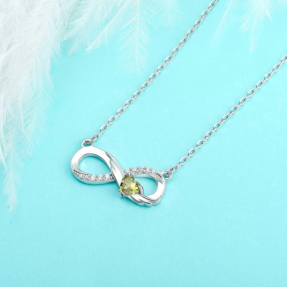 Custom Birthstone Infinity Necklace with Wings, Sterling Silver 925/Brass Heart Birthstone Necklace, Gift for Women/Wife/Mother/Grandma/Sister