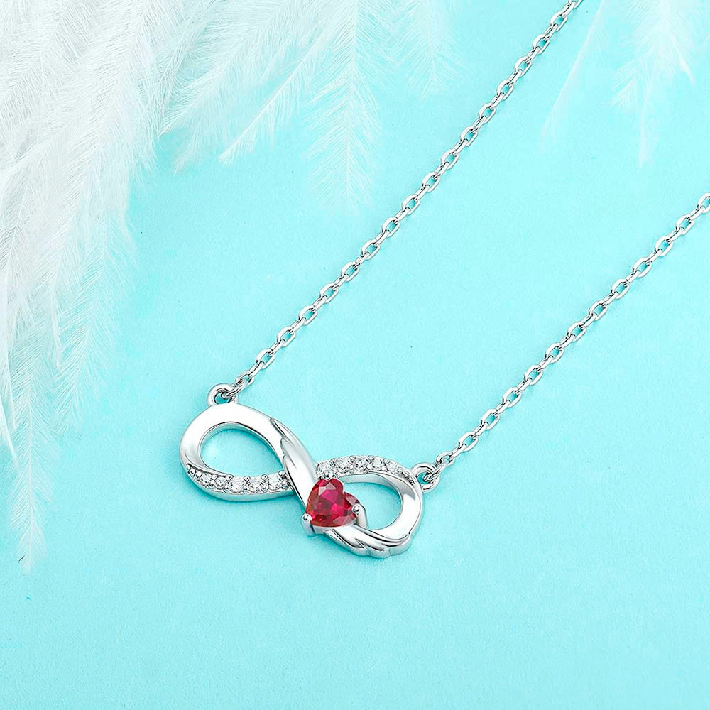 Custom Birthstone Infinity Necklace with Wings, Sterling Silver 925/Brass Heart Birthstone Necklace, Gift for Women/Wife/Mother/Grandma/Sister