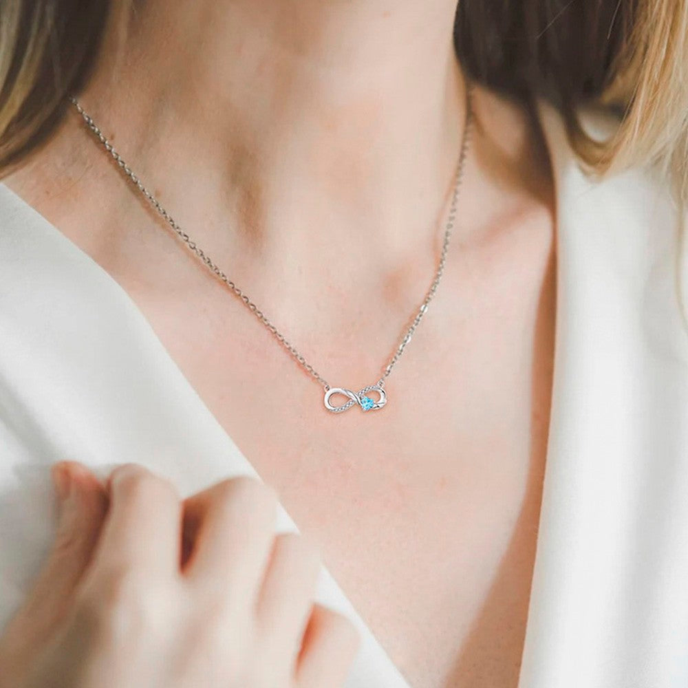 Custom Birthstone Infinity Necklace with Wings, Sterling Silver 925/Brass Heart Birthstone Necklace, Gift for Women/Wife/Mother/Grandma/Sister