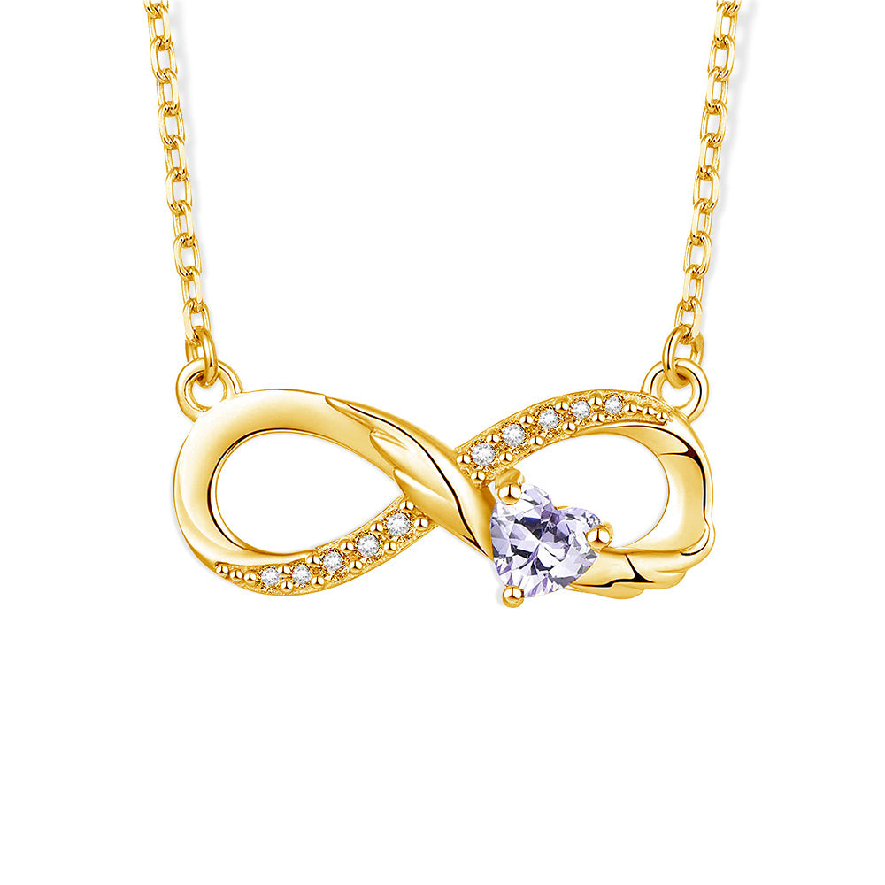 Custom Birthstone Infinity Necklace with Wings, Sterling Silver 925/Brass Heart Birthstone Necklace, Gift for Women/Wife/Mother/Grandma/Sister