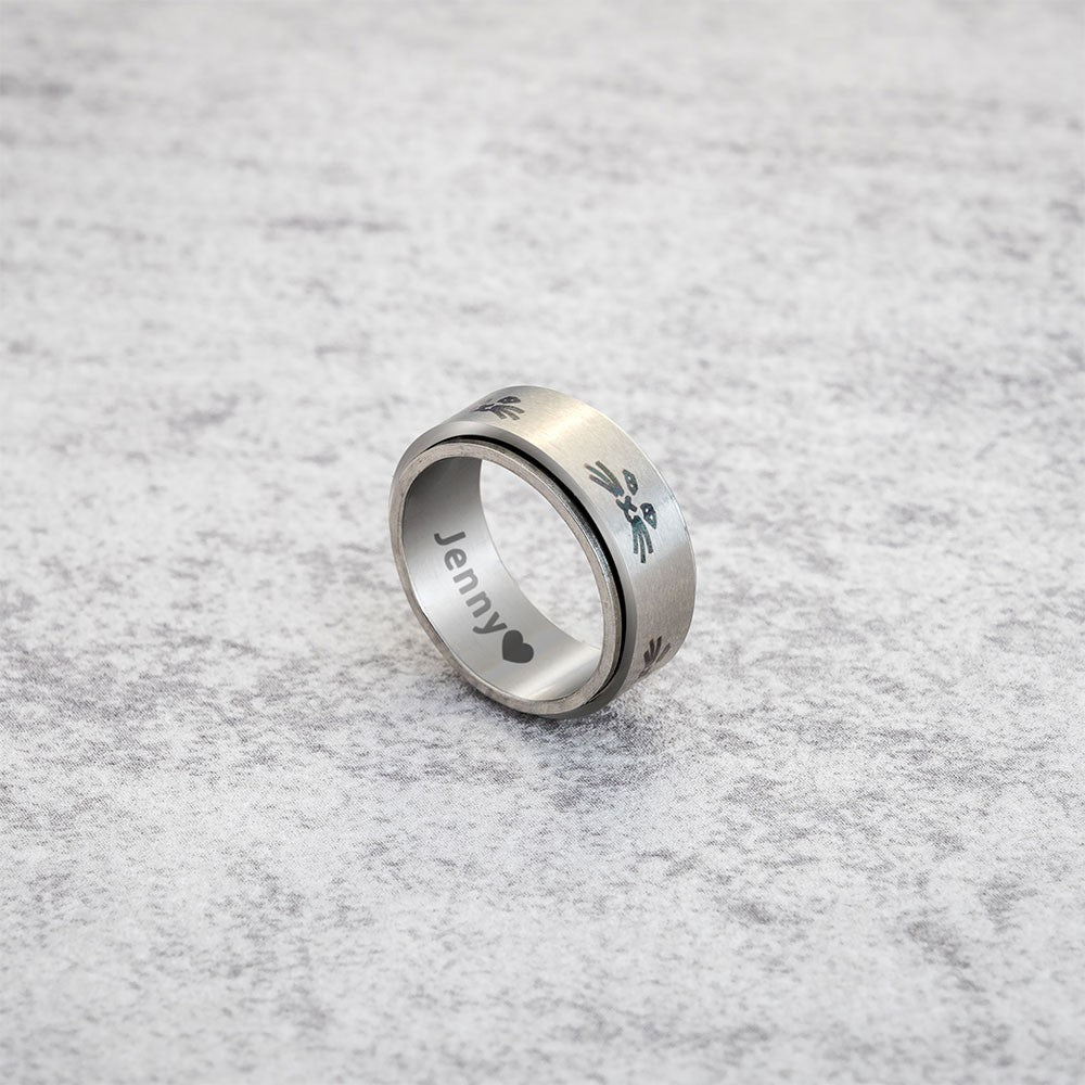 Custom Fidget Ring with Cat Face Ring, Stainless Steel Anxiety Ring Stress Relief Kitty Ring, Animal Spinner Ring for Her/Ladies/Women
