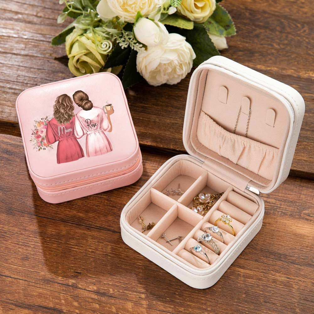 Personalized Jewelry Travel Case, Mother's Day Gift from Daughter, Custom Leather Jewelry Box, Gifts for Mom/Best Friend/Women/Wedding/Bridesmaid