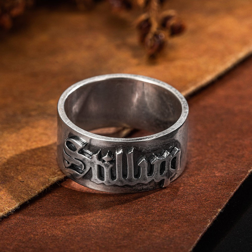 Personalized Gothic Name Ring, Old English Style Ring, Brass/Sterling Silver 925 Ring, Tattoo Style Font Gothic Name Ring, Gift for Him