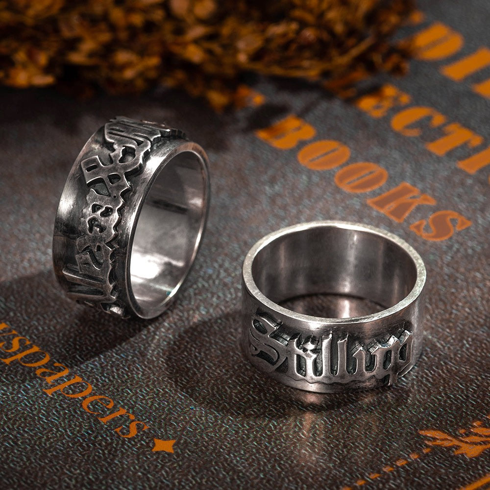 Personalized Gothic Name Ring, Old English Style Ring, Brass/Sterling Silver 925 Ring, Tattoo Style Font Gothic Name Ring, Gift for Him