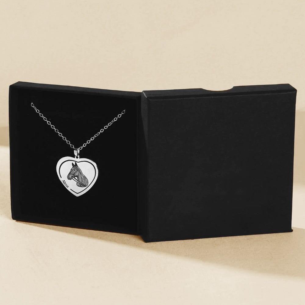 Custom Photo Heart Necklace, Person/Pet Portrait Pendant, Horse Portrait Charm Necklace, Sterling Silver 925 Jewelry, Gift for Family/Friend/Pet Lover