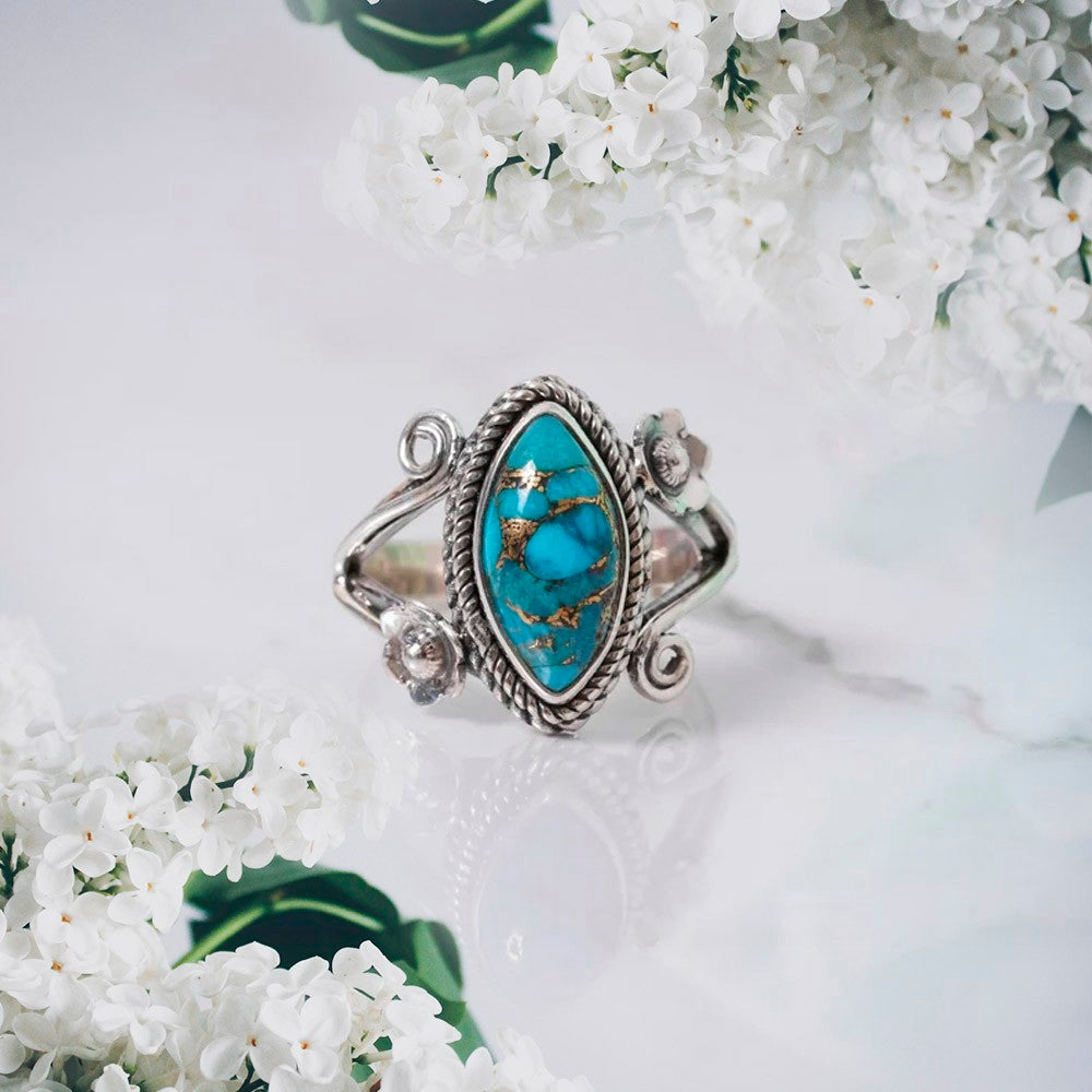 Natural Turquoise Ring, Anti-anxiety Ring, Boho Style, Sterling Silver 925/Brass Jewelry, Rings for Women, Gift for Grandma/Mom/Friend
