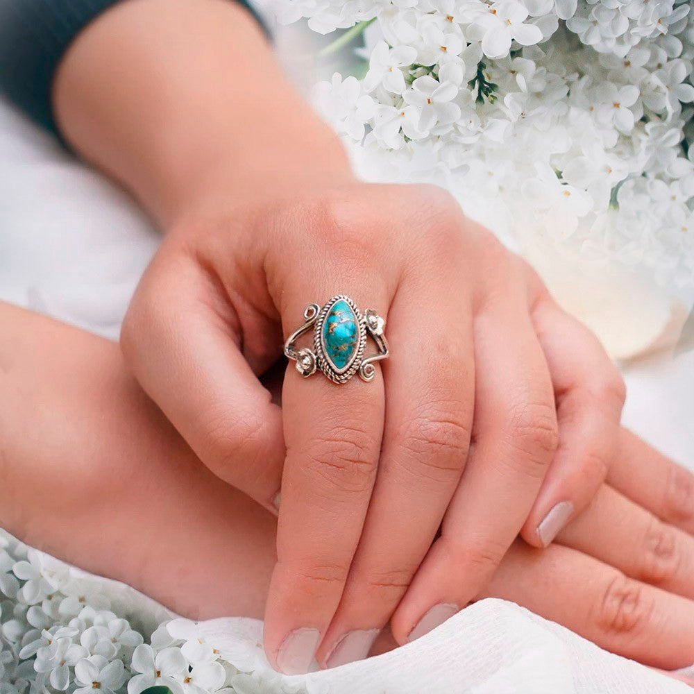 Natural Turquoise Ring, Anti-anxiety Ring, Boho Style, Sterling Silver 925/Brass Jewelry, Rings for Women, Gift for Grandma/Mom/Friend
