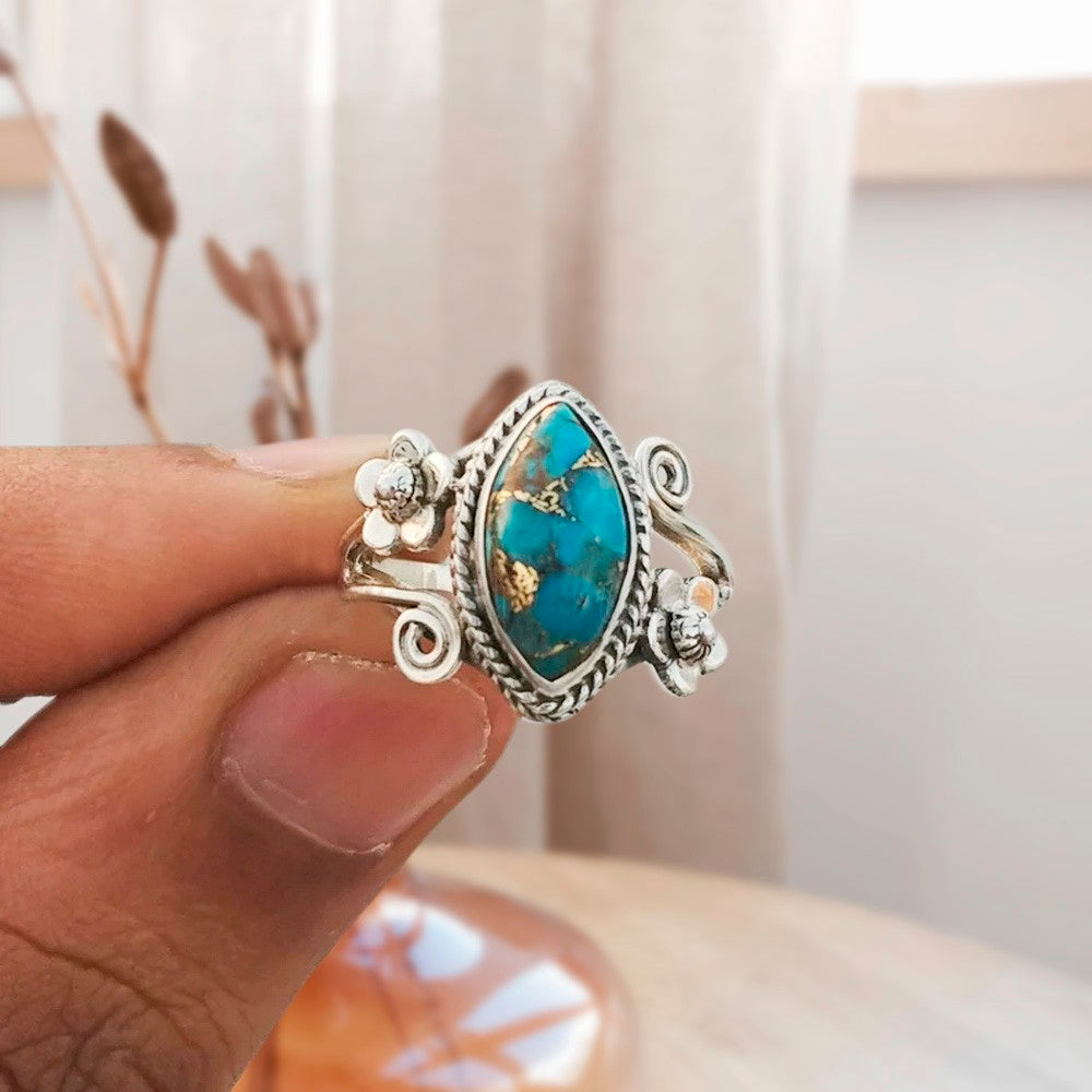 Natural Turquoise Ring, Anti-anxiety Ring, Boho Style, Sterling Silver 925/Brass Jewelry, Rings for Women, Gift for Grandma/Mom/Friend