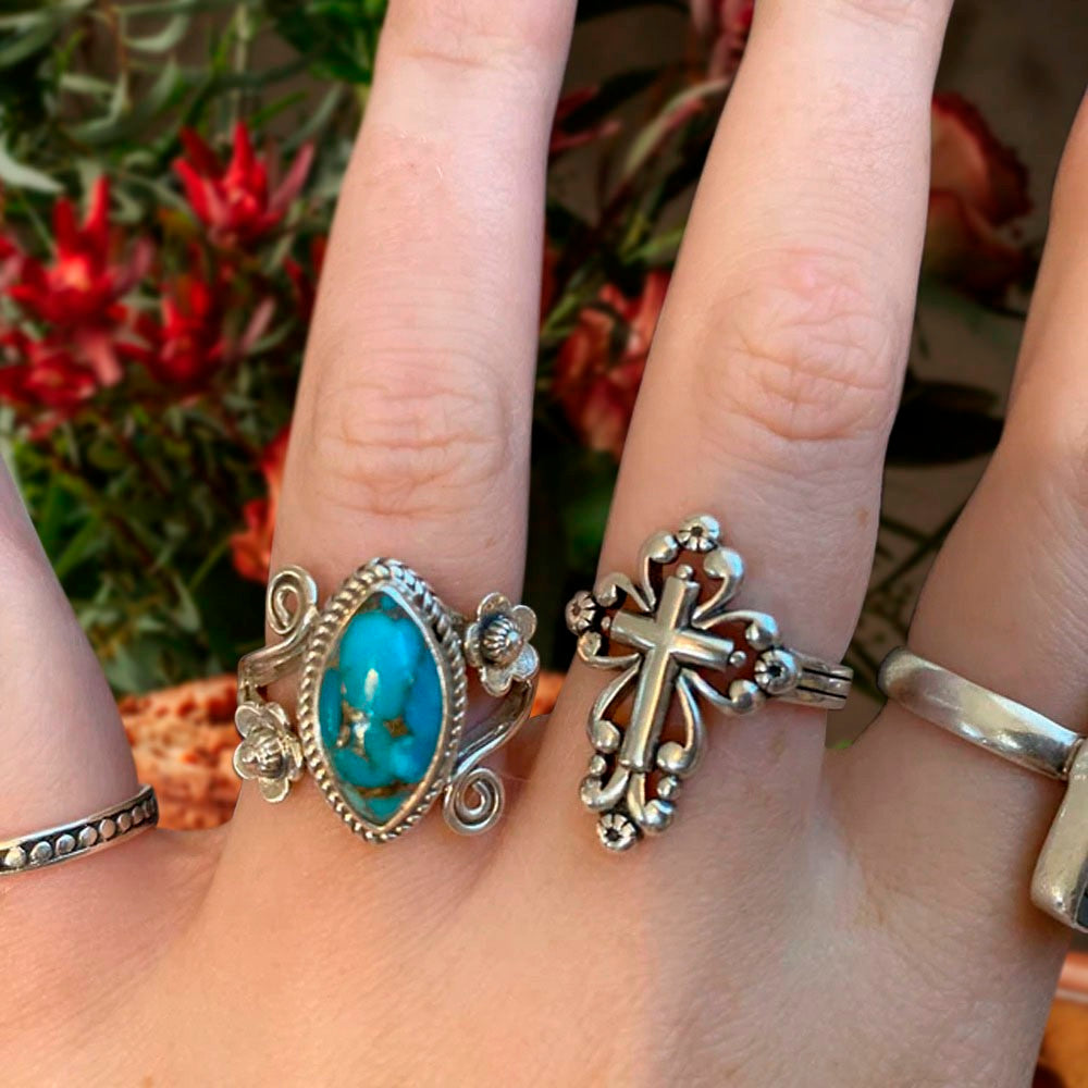 Natural Turquoise Ring, Anti-anxiety Ring, Boho Style, Sterling Silver 925/Brass Jewelry, Rings for Women, Gift for Grandma/Mom/Friend