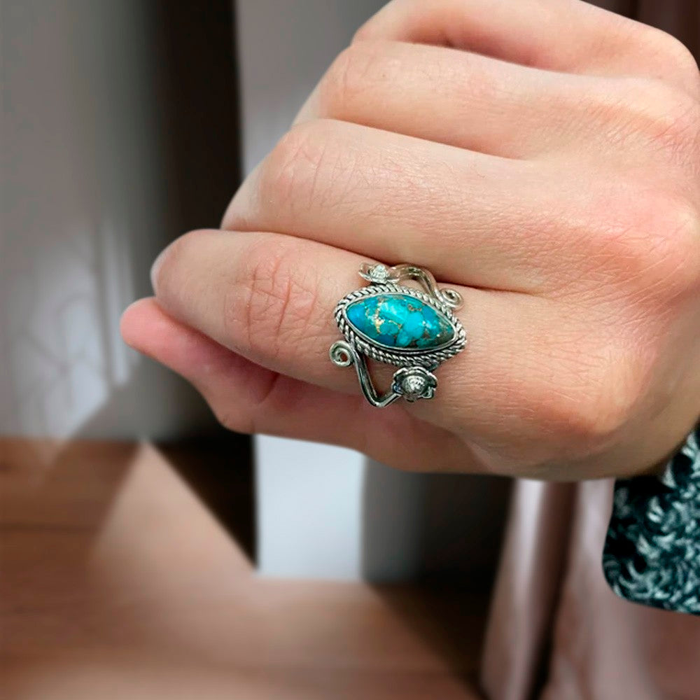 Natural Turquoise Ring, Anti-anxiety Ring, Boho Style, Sterling Silver 925/Brass Jewelry, Rings for Women, Gift for Grandma/Mom/Friend