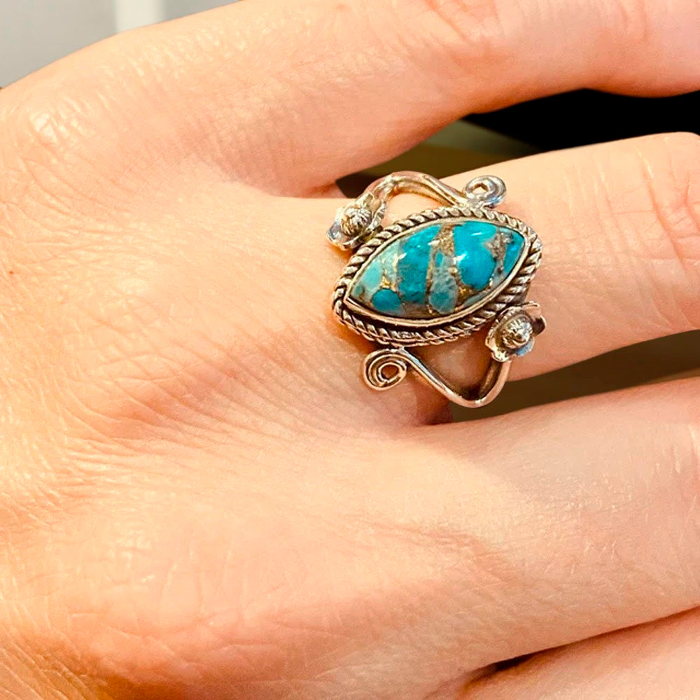 Natural Turquoise Ring, Anti-anxiety Ring, Boho Style, Sterling Silver 925/Brass Jewelry, Rings for Women, Gift for Grandma/Mom/Friend
