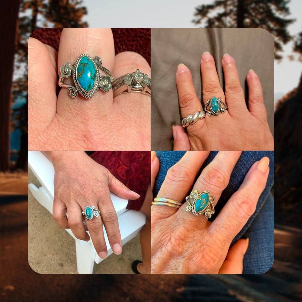Natural Turquoise Ring, Anti-anxiety Ring, Boho Style, Sterling Silver 925/Brass Jewelry, Rings for Women, Gift for Grandma/Mom/Friend