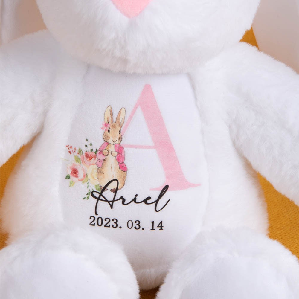 Personalized Initial Bunny Plush Toy, Soft Plush Baby Bunny, Cuddly Toy, Easter Gift, Baby Shower Gift, Gift for Kids/New Baby/Infants