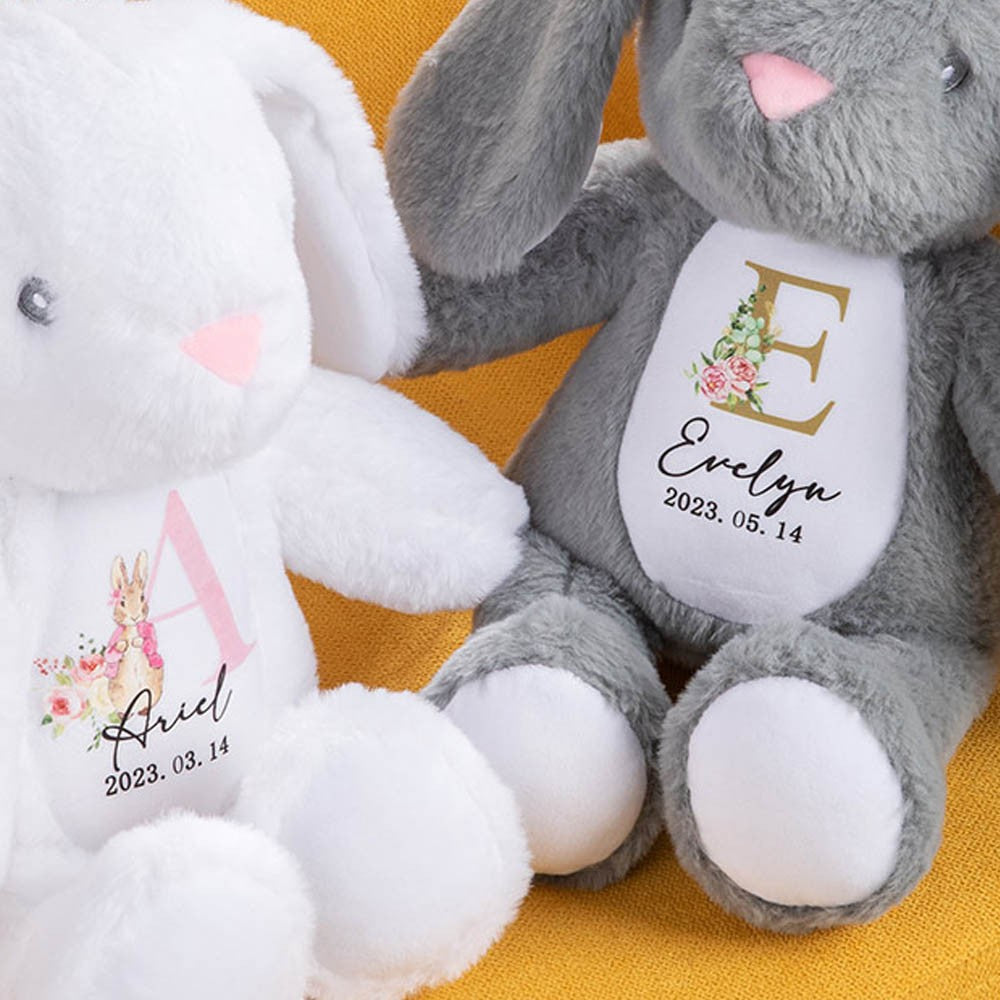 Personalized Initial Bunny Plush Toy, Soft Plush Baby Bunny, Cuddly Toy, Easter Gift, Baby Shower Gift, Gift for Kids/New Baby/Infants