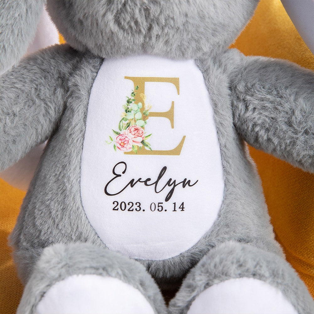 Personalized Initial Bunny Plush Toy, Soft Plush Baby Bunny, Cuddly Toy, Easter Gift, Baby Shower Gift, Gift for Kids/New Baby/Infants
